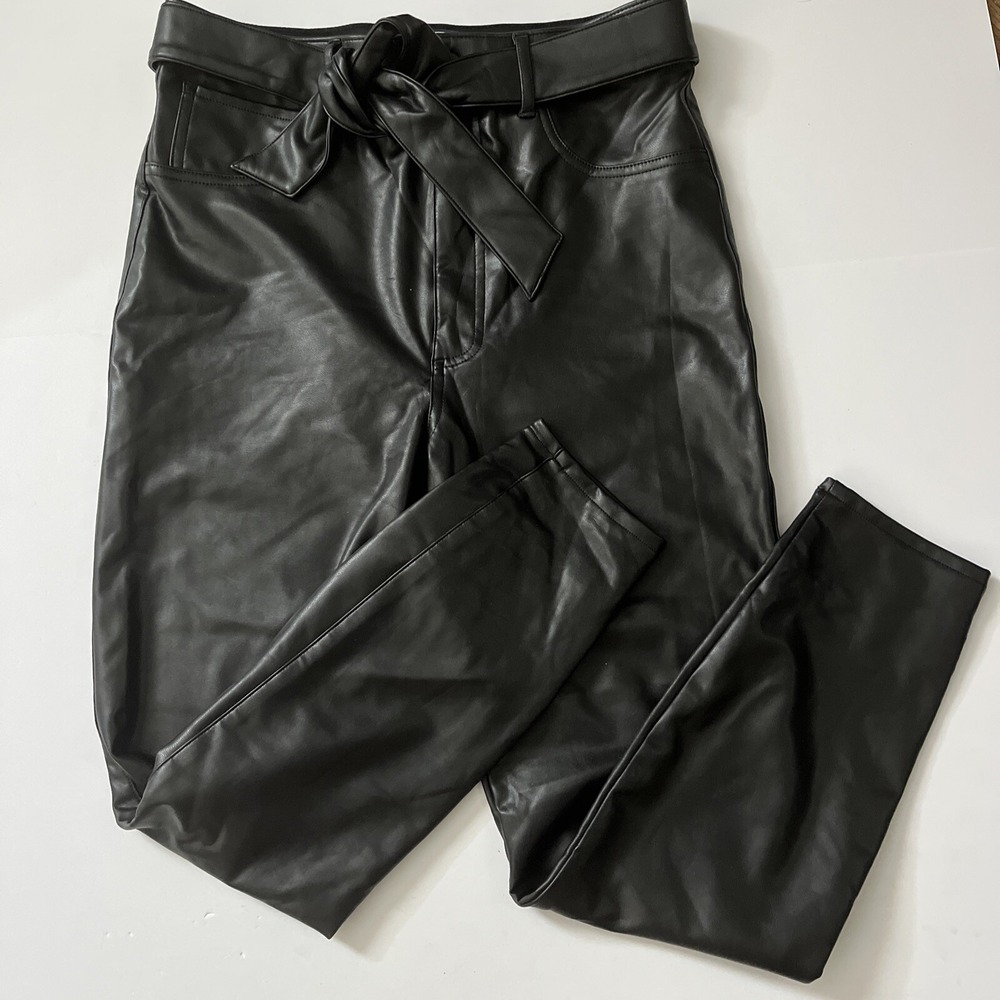 Abercrombie & Fitch Black Faux-Leather High Rise Paperbag Pants Womens Size L